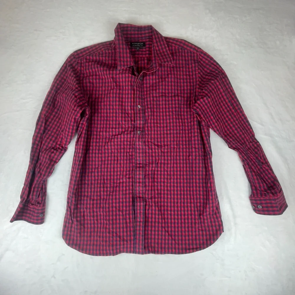 Banana Republic Shirt Mens XL Red Gingham Soft Washed‎ Tailored Fit Button Down